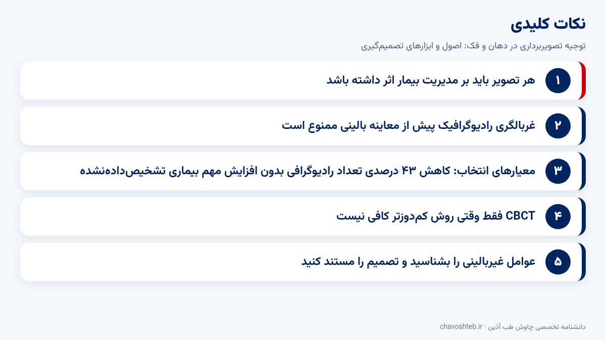 نکات کلیدی توجیه تصویربرداری در دهان و فک: اصول و ابزارهای تصمیم‌گیری